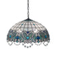 Meyda Lighting Angelica 20" 3-Light Mahogany Bronze Pendant Light With Blue Iridescent & Clear Stained Shade Glass