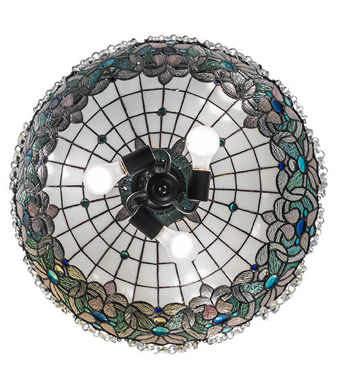 Meyda Lighting Angelica 20" 3-Light Mahogany Bronze Pendant Light With Blue Iridescent & Clear Stained Shade Glass