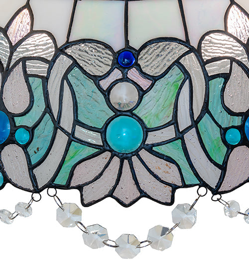 Meyda Lighting Angelica 20" 3-Light Mahogany Bronze Pendant Light With Blue Iridescent & Clear Stained Shade Glass