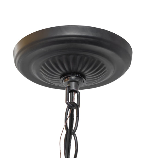 Meyda Lighting Angelica 20" 3-Light Mahogany Bronze Pendant Light With Blue Iridescent & Clear Stained Shade Glass