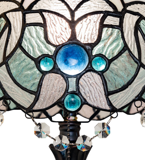 Meyda Lighting Angelica 20" Mahogany Bronze Table Lamp With Blue Iridescent & Clear Stained Shade Glass