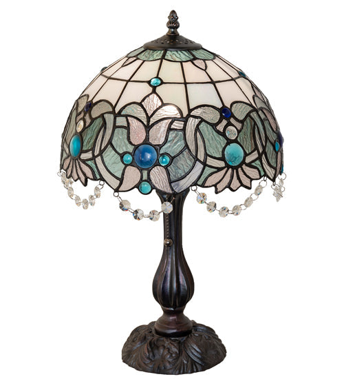 Meyda Lighting Angelica 20" Mahogany Bronze Table Lamp With Blue Iridescent & Clear Stained Shade Glass