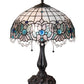 Meyda Lighting Angelica 21" 2-Light Mahogany Bronze Table Lamp With Blue Iridescent & Clear Stained Shade Glass