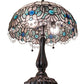 Meyda Lighting Angelica 21" 2-Light Mahogany Bronze Table Lamp With Blue Iridescent & Clear Stained Shade Glass