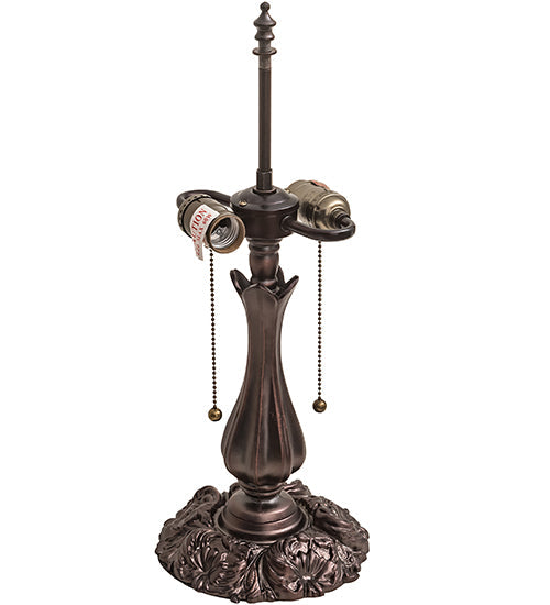 Meyda Lighting Angelica 21" 2-Light Mahogany Bronze Table Lamp With Blue Iridescent & Clear Stained Shade Glass