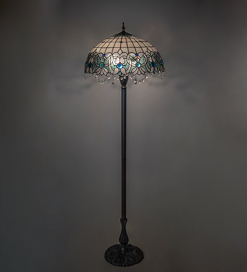 Meyda Lighting Angelica 63" 2-Light Mahogany Bronze Floor Lamp With Blue Iridescent & Clear Stained Shade Glass