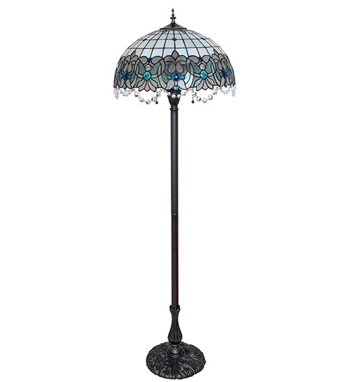 Meyda Lighting Angelica 63" 2-Light Mahogany Bronze Floor Lamp With Blue Iridescent & Clear Stained Shade Glass