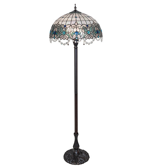 Meyda Lighting Angelica 63" 2-Light Mahogany Bronze Floor Lamp With Blue Iridescent & Clear Stained Shade Glass