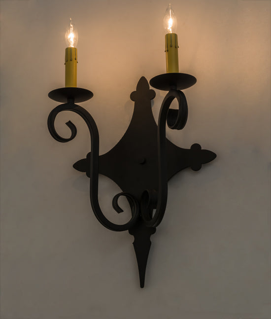 Meyda Lighting Angelique 12" 2-Light Blackwash Wall Sconce With Ivory Faux Candlelight