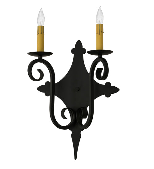 Meyda Lighting Angelique 12" 2-Light Blackwash Wall Sconce With Ivory Faux Candlelight