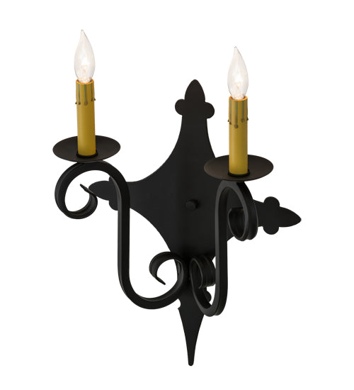 Meyda Lighting Angelique 12" 2-Light Blackwash Wall Sconce With Ivory Faux Candlelight