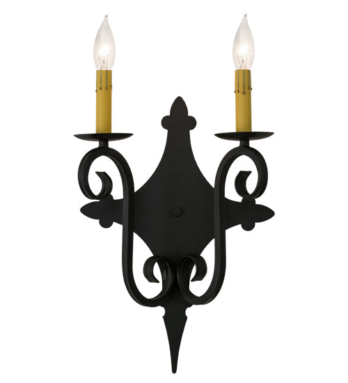 Meyda Lighting Angelique 12" 2-Light Blackwash Wall Sconce With Ivory Faux Candlelight
