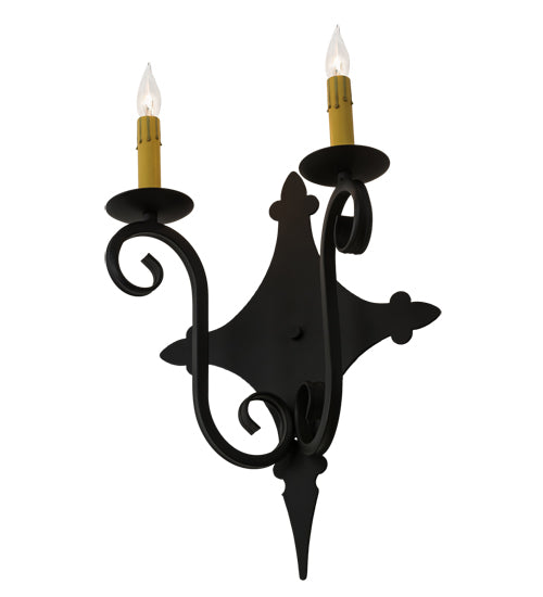 Meyda Lighting Angelique 12" 2-Light Blackwash Wall Sconce With Ivory Faux Candlelight