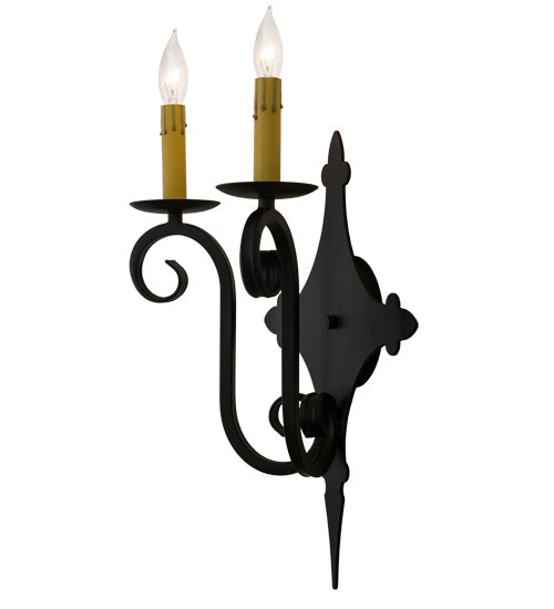 Meyda Lighting Angelique 12" 2-Light Blackwash Wall Sconce With Ivory Faux Candlelight