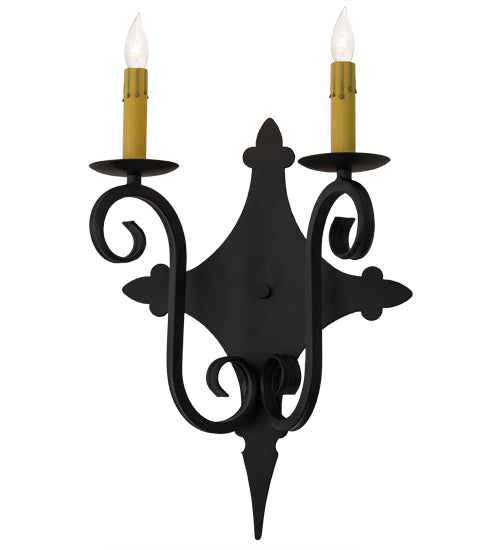 Meyda Lighting Angelique 12" 2-Light Blackwash Wall Sconce With Ivory Faux Candlelight