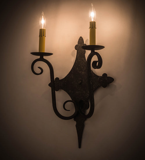 Meyda Lighting Angelique 12" 2-Light Graphite Pewter Wall Sconce With Ivory Faux Candlelight