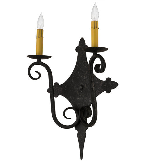 Meyda Lighting Angelique 12" 2-Light Graphite Pewter Wall Sconce With Ivory Faux Candlelight