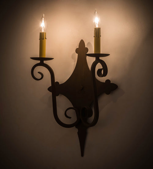Meyda Lighting Angelique 12" 2-Light Rustic Iron Wall Sconce With Ivory Faux Candlelight