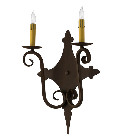 Meyda Lighting Angelique 12" 2-Light Rustic Iron Wall Sconce With Ivory Faux Candlelight
