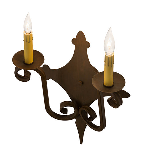 Meyda Lighting Angelique 12" 2-Light Rustic Iron Wall Sconce With Ivory Faux Candlelight