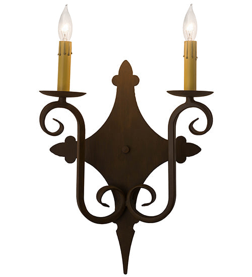 Meyda Lighting Angelique 12" 2-Light Rustic Iron Wall Sconce With Ivory Faux Candlelight