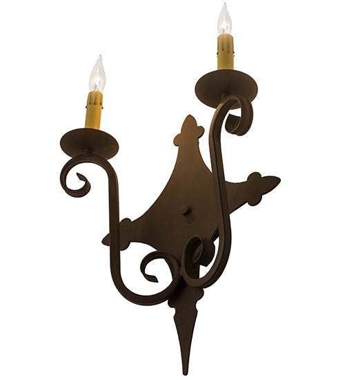 Meyda Lighting Angelique 12" 2-Light Rustic Iron Wall Sconce With Ivory Faux Candlelight