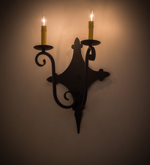 Meyda Lighting Angelique 12" 2-Light Textured Black Wall Sconce With Ivory Faux Candlelight