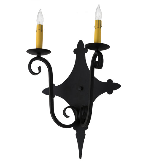 Meyda Lighting Angelique 12" 2-Light Textured Black Wall Sconce With Ivory Faux Candlelight