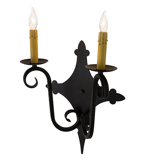 Meyda Lighting Angelique 12" 2-Light Textured Black Wall Sconce With Ivory Faux Candlelight