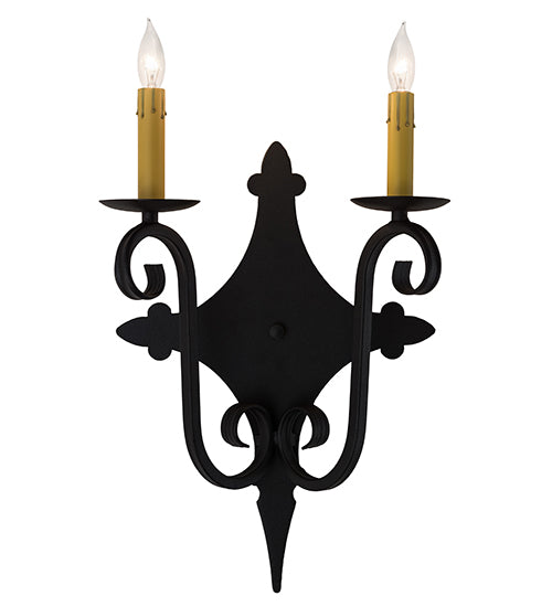 Meyda Lighting Angelique 12" 2-Light Textured Black Wall Sconce With Ivory Faux Candlelight