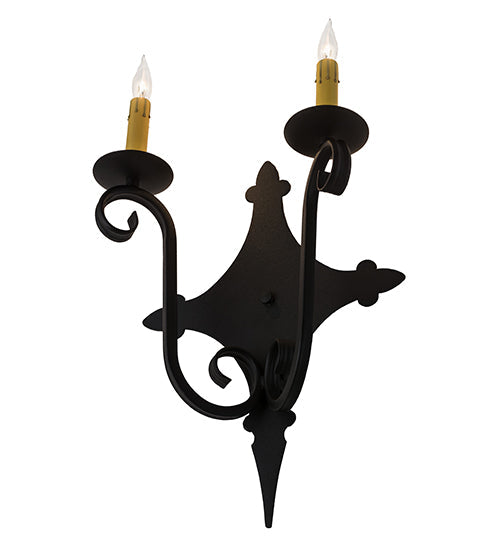 Meyda Lighting Angelique 12" 2-Light Textured Black Wall Sconce With Ivory Faux Candlelight