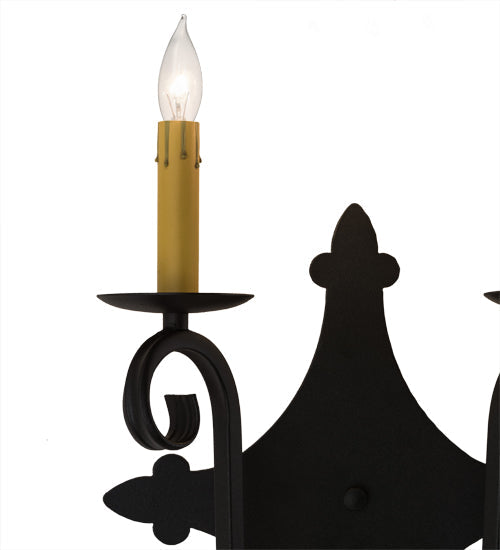 Meyda Lighting Angelique 12" 2-Light Textured Black Wall Sconce With Ivory Faux Candlelight