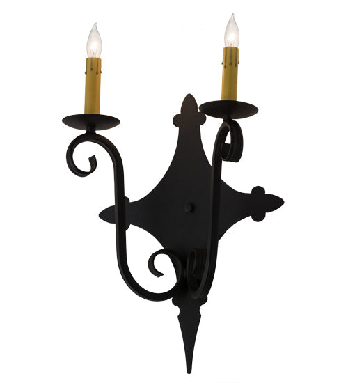 Meyda Lighting Angelique 12" 2-Light Textured Black Wall Sconce With Ivory Faux Candlelight