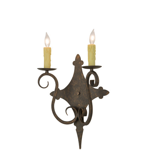 Meyda Lighting Angelique 13" 2-Light Gilded Tobacco Wall Sconce With Ivory Faux Candlelight