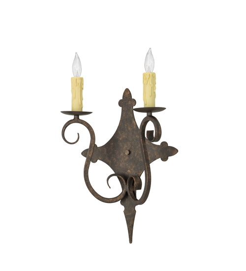 Meyda Lighting Angelique 13" 2-Light Gilded Tobacco Wall Sconce With Ivory Faux Candlelight