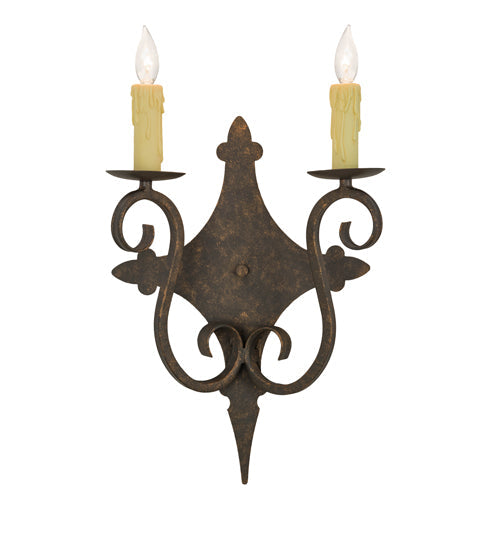 Meyda Lighting Angelique 13" 2-Light Gilded Tobacco Wall Sconce With Ivory Faux Candlelight