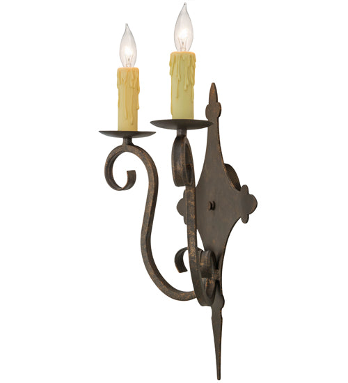 Meyda Lighting Angelique 13" 2-Light Gilded Tobacco Wall Sconce With Ivory Faux Candlelight
