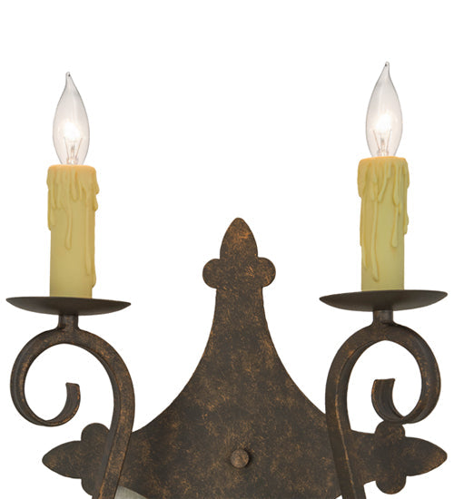 Meyda Lighting Angelique 13" 2-Light Gilded Tobacco Wall Sconce With Ivory Faux Candlelight