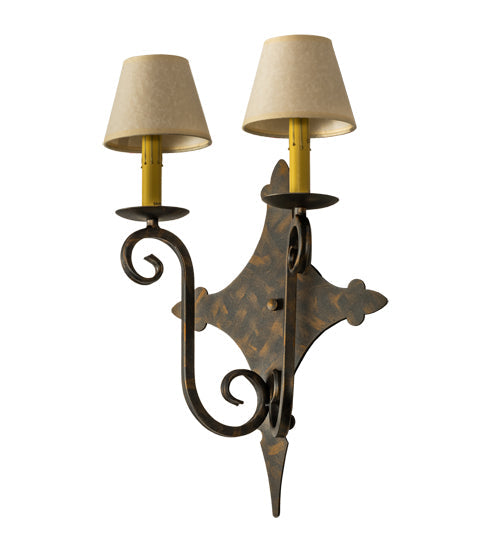 Meyda Lighting Angelique 14" 2-Light French Bronze Wall Sconce With Beige Parchment Shade