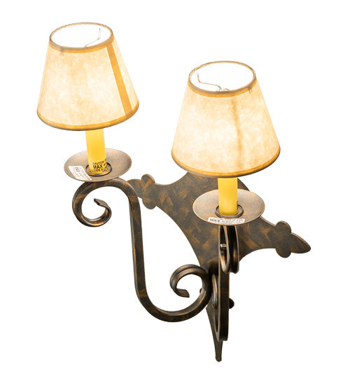 Meyda Lighting Angelique 14" 2-Light French Bronze Wall Sconce With Beige Parchment Shade