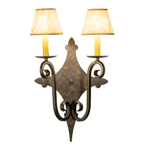 Meyda Lighting Angelique 14" 2-Light French Bronze Wall Sconce With Beige Parchment Shade