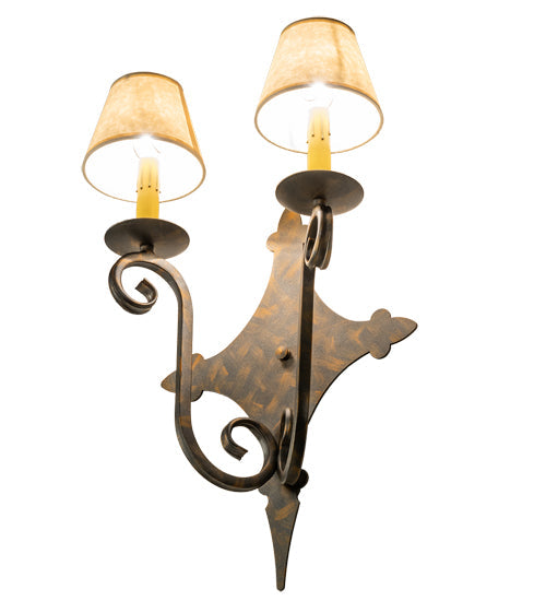 Meyda Lighting Angelique 14" 2-Light French Bronze Wall Sconce With Beige Parchment Shade