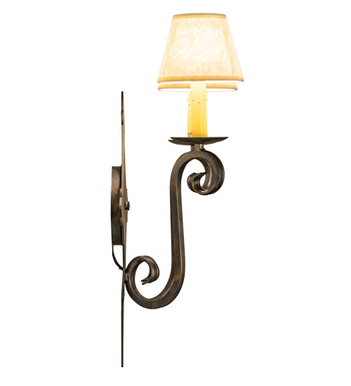 Meyda Lighting Angelique 14" 2-Light French Bronze Wall Sconce With Beige Parchment Shade