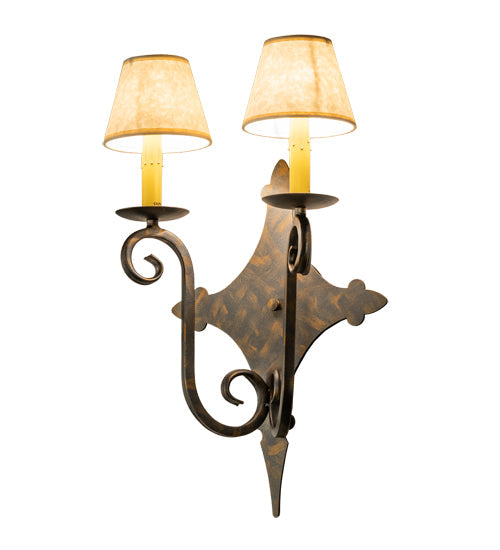 Meyda Lighting Angelique 14" 2-Light French Bronze Wall Sconce With Beige Parchment Shade