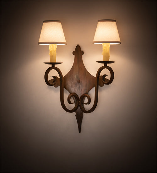 Meyda Lighting Angelique 15" 2-Light Old Red Barn Wall Sconce With White Natural Linen Shade