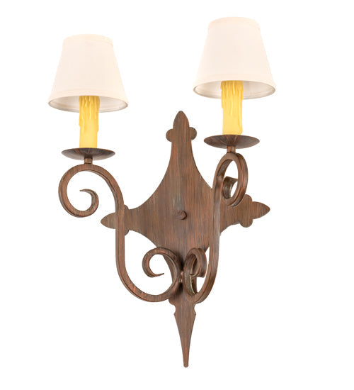 Meyda Lighting Angelique 15" 2-Light Old Red Barn Wall Sconce With White Natural Linen Shade