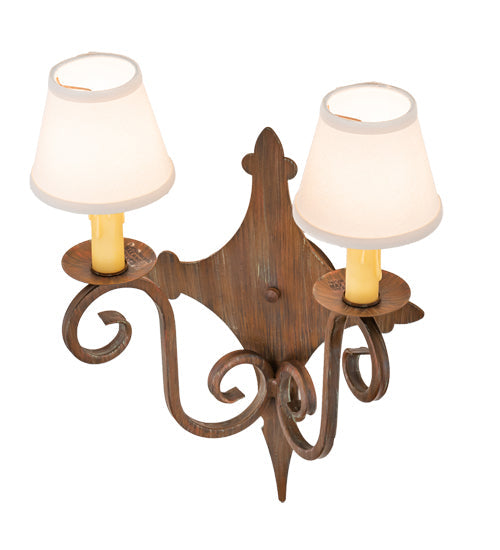 Meyda Lighting Angelique 15" 2-Light Old Red Barn Wall Sconce With White Natural Linen Shade