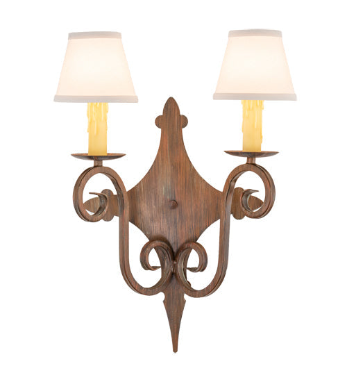 Meyda Lighting Angelique 15" 2-Light Old Red Barn Wall Sconce With White Natural Linen Shade