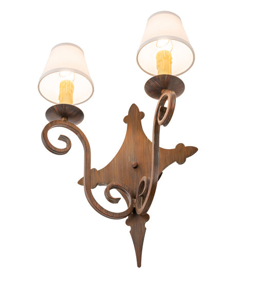 Meyda Lighting Angelique 15" 2-Light Old Red Barn Wall Sconce With White Natural Linen Shade