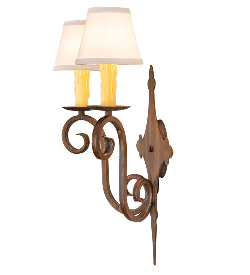 Meyda Lighting Angelique 15" 2-Light Old Red Barn Wall Sconce With White Natural Linen Shade
